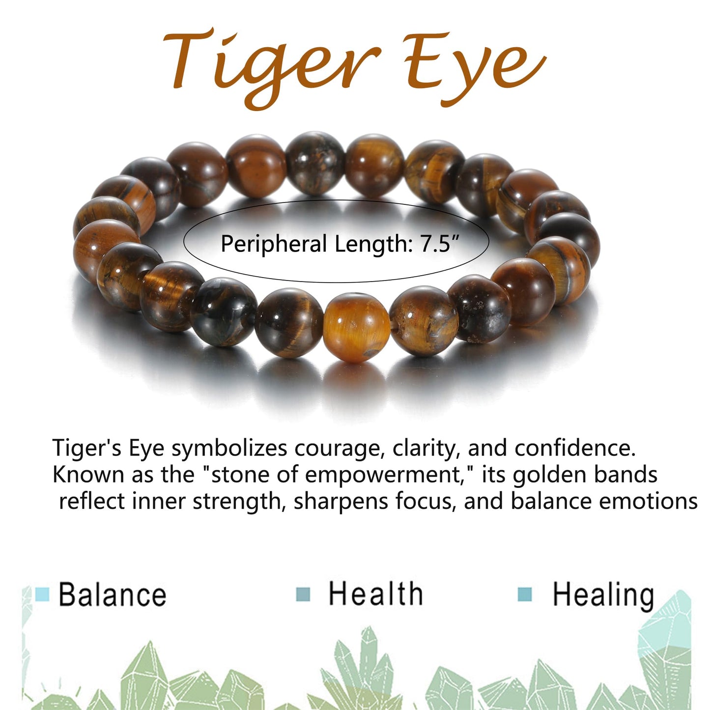 Udolfly Womens Crystal Beaded Bracelets for Women Men Protective Energy Bracelet Natural Gemstone Bead Bracelet 8mm Tiger Eye