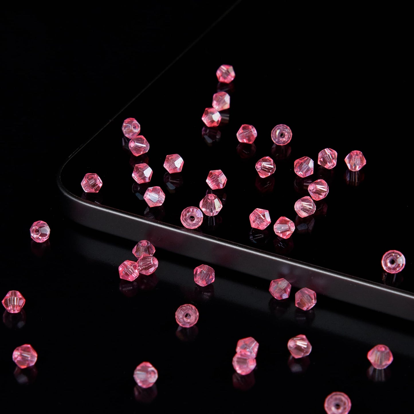 Laopottbeads 1100PCS 4mm Bicone Crystal Glass Beads for Jewelry Making, Sparkling Mini Beads for Suncatchers, DIY Bracelets & Craft Projects (Light Rose Red)