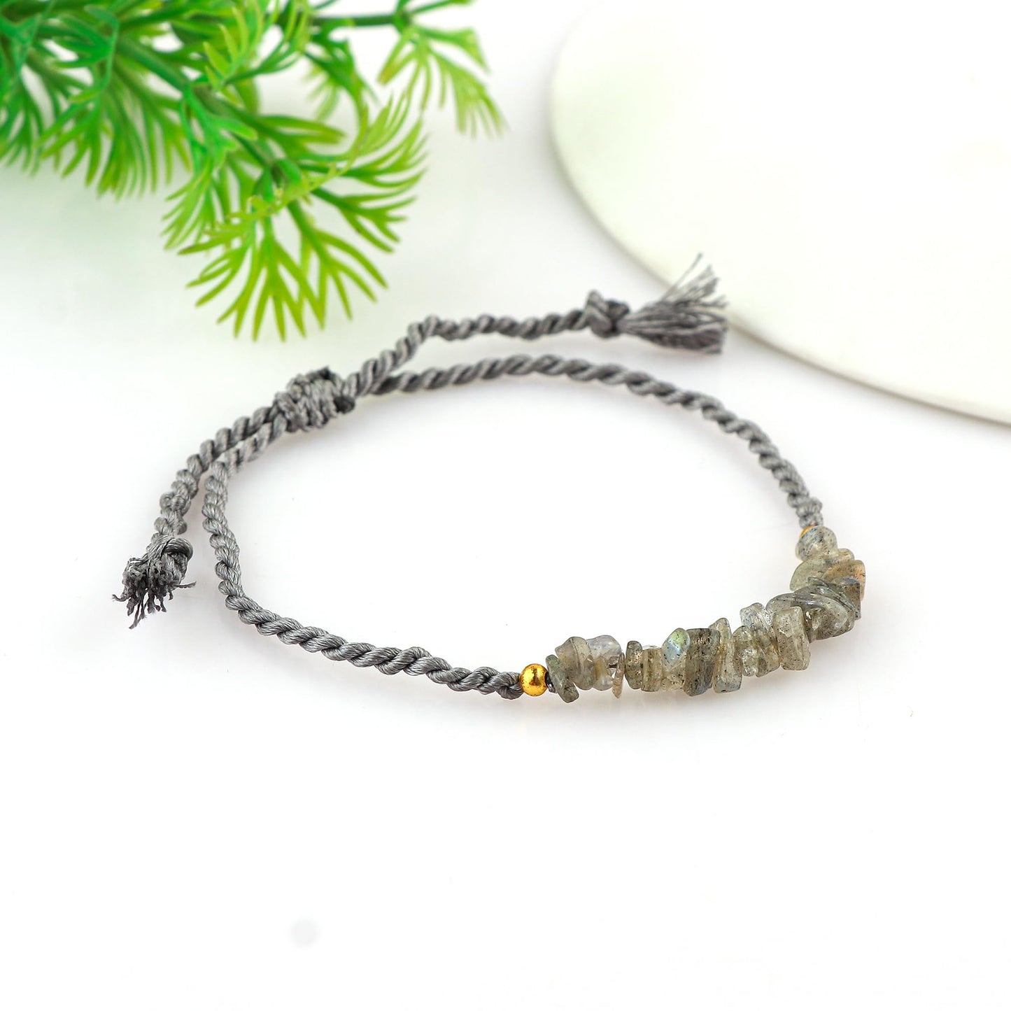 TGH Labradorite Chips Braided Bracelet – Handmade Adjustable Gemstone Jewelry – Natural Crystals for Intuition Protection & Transformation Christmas Gift (Labradorite)