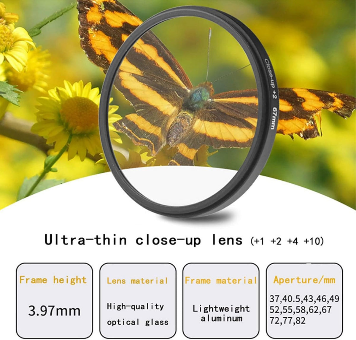 YOFOTIXAUU 82mm 4 (+1 +2 +4 +10) Set, (82mm) Close-Up Lens Filters Kit Pieces Macro Filter Lens Cap & Cleaning Cloth