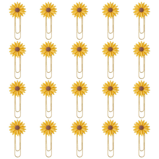 CONCHLERY 40 Pcs Daisy Flower Paper Clips Bookmark Paperclips Bookmark with Resin Flower Note Clips Book Markers for Office Home Bookworm Use, Golden