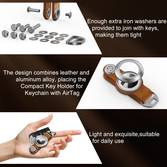 Loovike.com Leather Key Organizer KeyChain with Airtag | Airtag Keychain Holder - Compatible with Airtag Holder,(Not Include AirTag)(Crazy Horse)