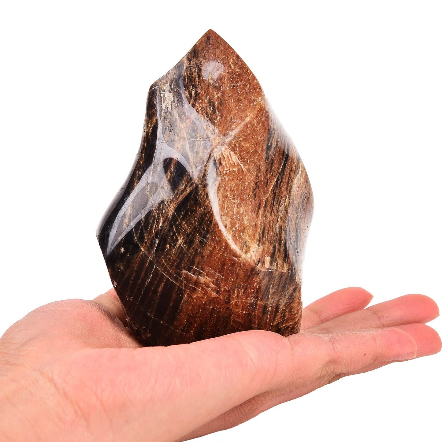 AMOYSTONE Black Moonstone Flame Shaped Towers Large Healing Crystal Stone Home Decor 1.0-1.5LBS