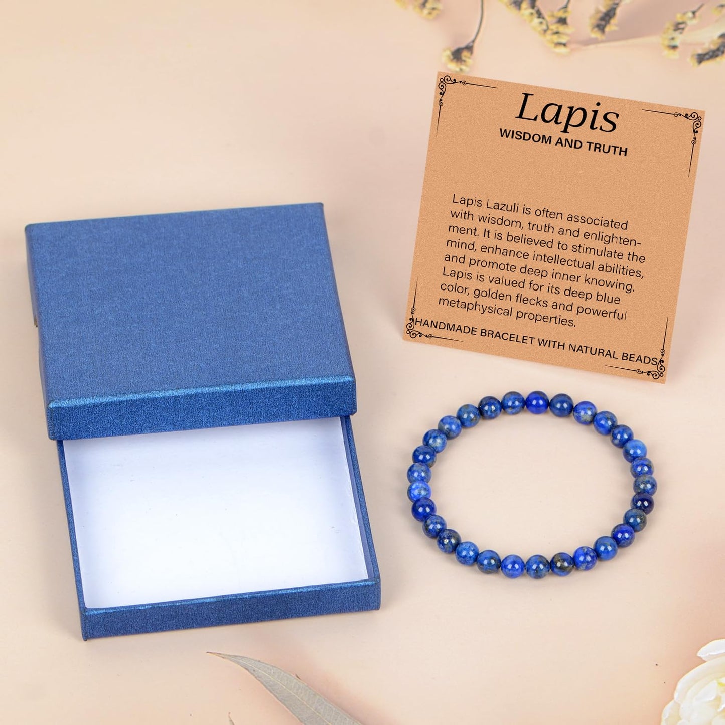 LPBeads Handmade Natural Gemstone Stretch Elastic 6mm Lapis Lazuli Bracelet Healing Crystal Round Stone Beads Jewelry Gifts for Women Men