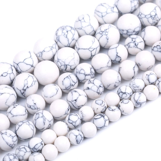 32PCS 12MM White Howlite Turquoises Round Loose Beads Natural Gemstone Beads for Jewelry Making DIY Bracelet Necklace 15"