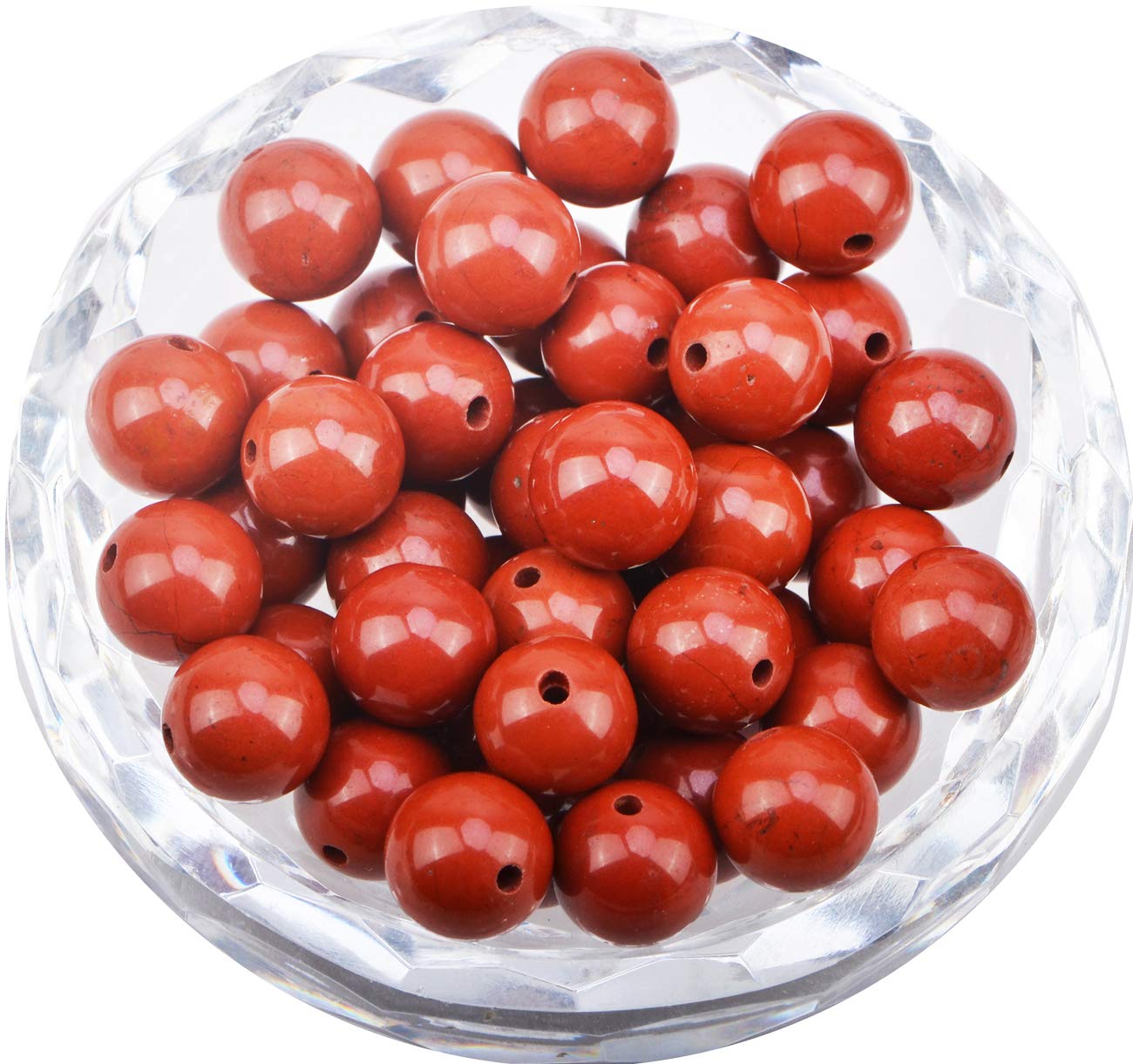 100Pcs Natural Crystal Beads Stone Gemstone Round Loose Energy Healing Beads with Free Crystal Stretch Cord for Jewelry Making (Red Jasper, 8MM)