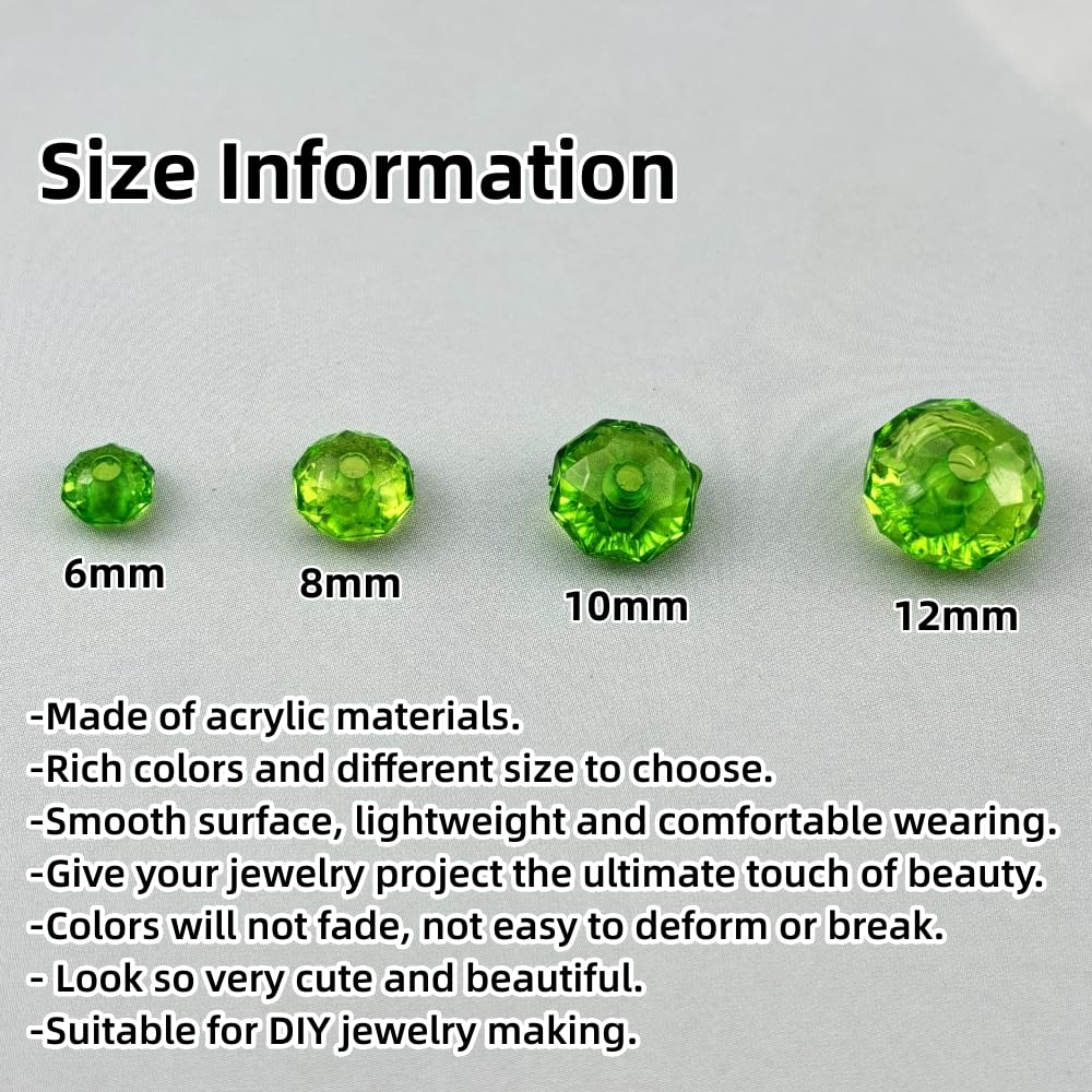 YHYPOCI 1000pcs 6mm Acrylic Crystal Beads, Faceted Rondelle Acrylic Spacer Beads for Wind Chimes Bracelet Necklace Earring Keychain Jewelry Making DIY Crafts(Green)