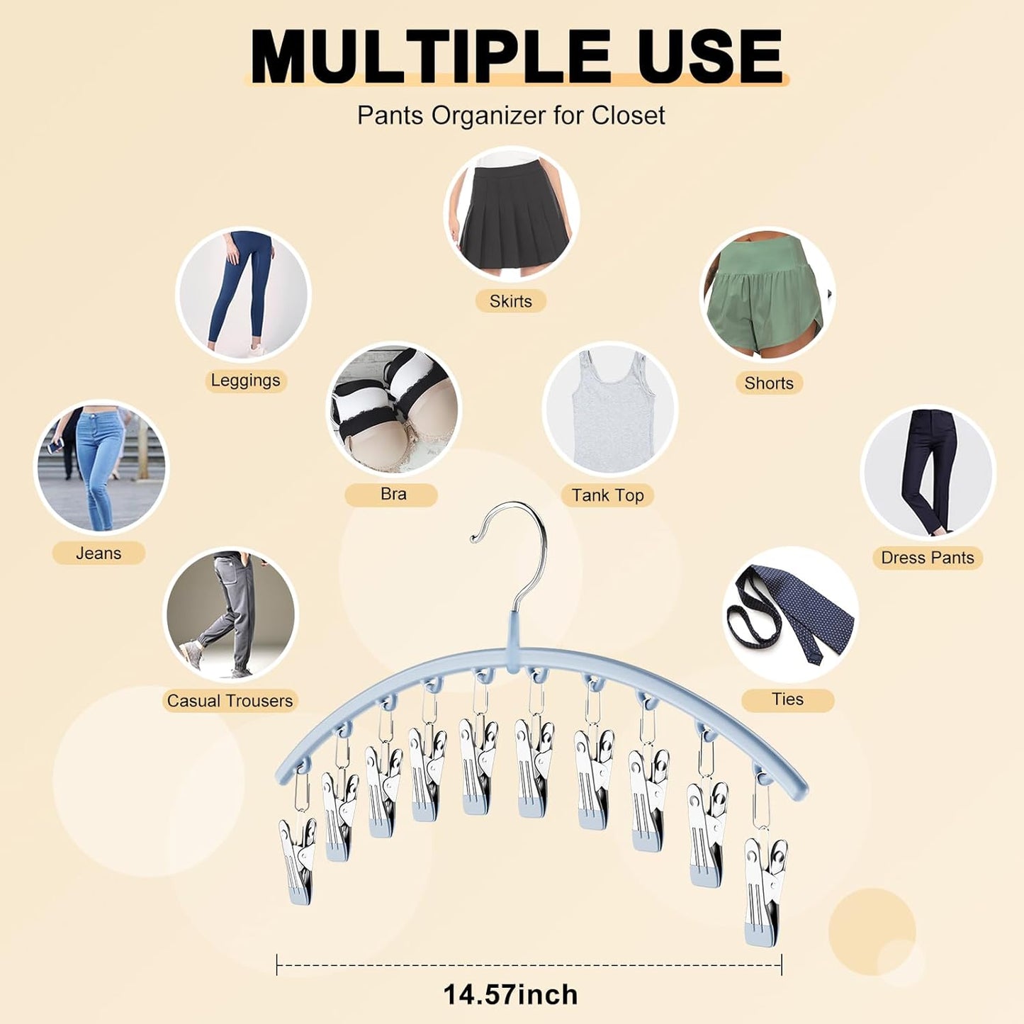 Volnamal Legging Organizer - Metal Yoga Pants Hanger with 10 Clips for Space-Saving Storage | Blue