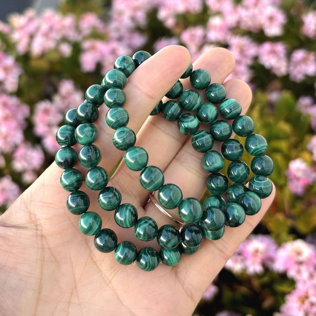 Adabele Real Natural Green Malachite Bracelet Gemstone Beaded Bracelet 7 inch Stretch Chakra Healing Crystal Stone Jewelry Women Mom Gift GB8-11
