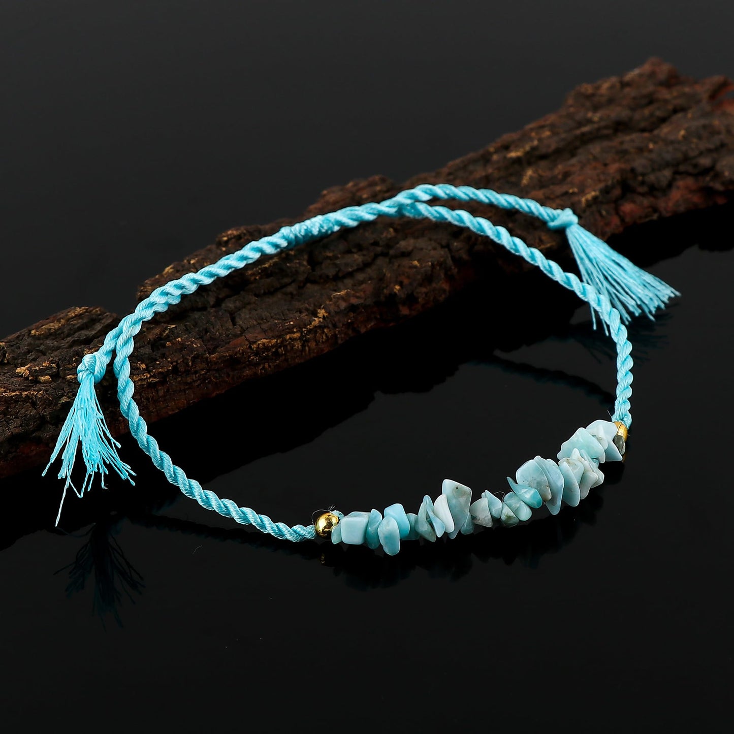 TGH Natural Larimar Chips Braided Bracelet Healing Crystals Birthday Resizable Hand Braid Rope Thread Protection Bracelet for Men Women Gemstone Jewelry 7 inch Christmas Gift (Larimar)