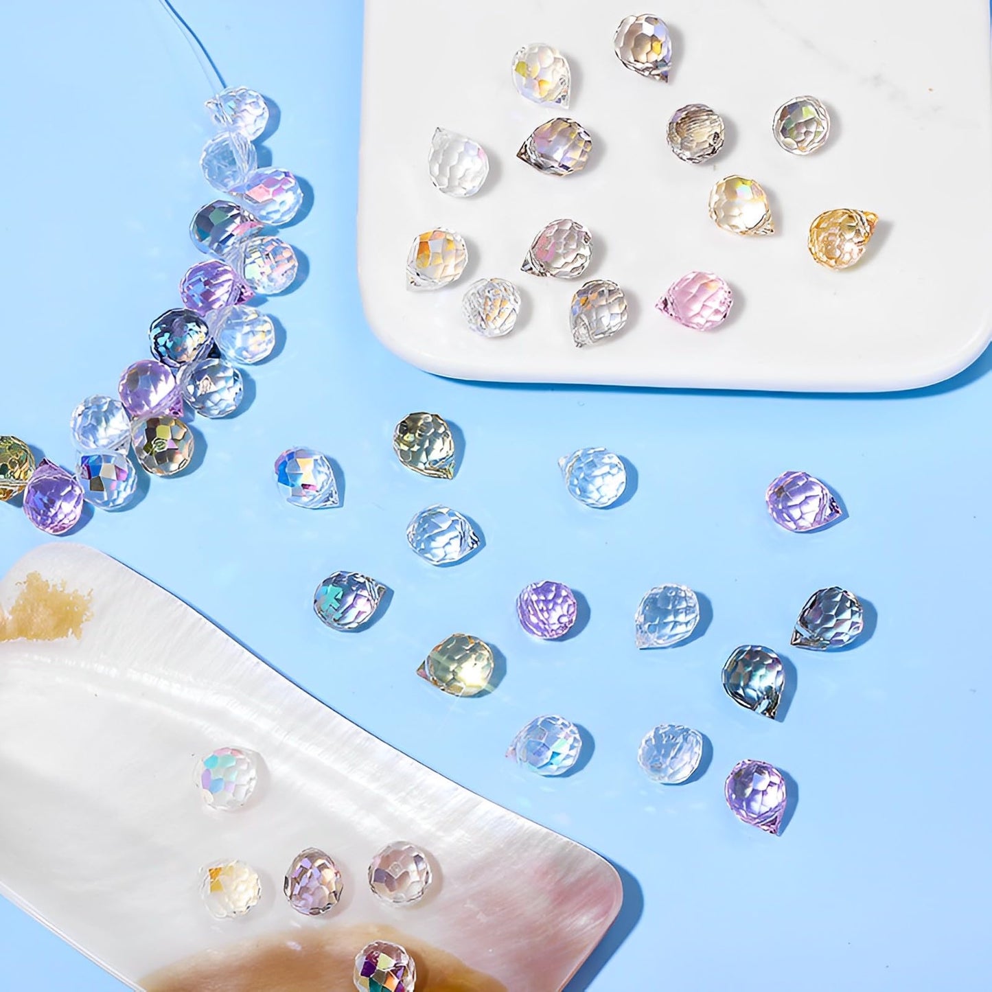 Crystal Beads, 50pcs Glass Beads, Assorted Crystal Beads for Jewelry Making, Shiny Teardrop Shape Jewelry Beads Glass Beads Bulk for DIY Craft Necklace Bracelet Earring(8x10mm, Champagne Gold)