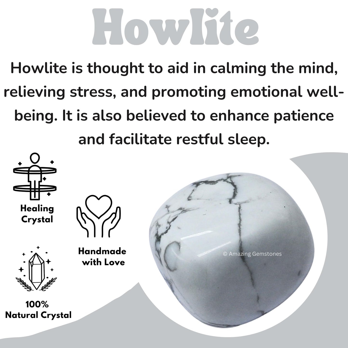 Amazing Gemstone Howlite Crystals and Healing Stones Tumbled - 1 oz Howlite Stone, Healing Stones for Energy Balance, Premium Polished Gems Rocks for Meditation and Wellness