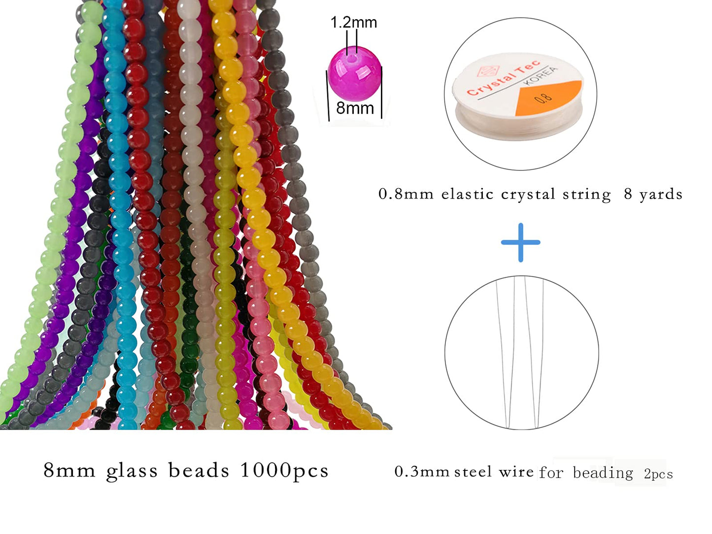 Pamir Tong 1000PCS 8mm Glass Round Beads Bulk， Imitative Jade Beads, Bracelet Loose Beads for Jewelry Making Earring, Necklaces, and DIY Crafts