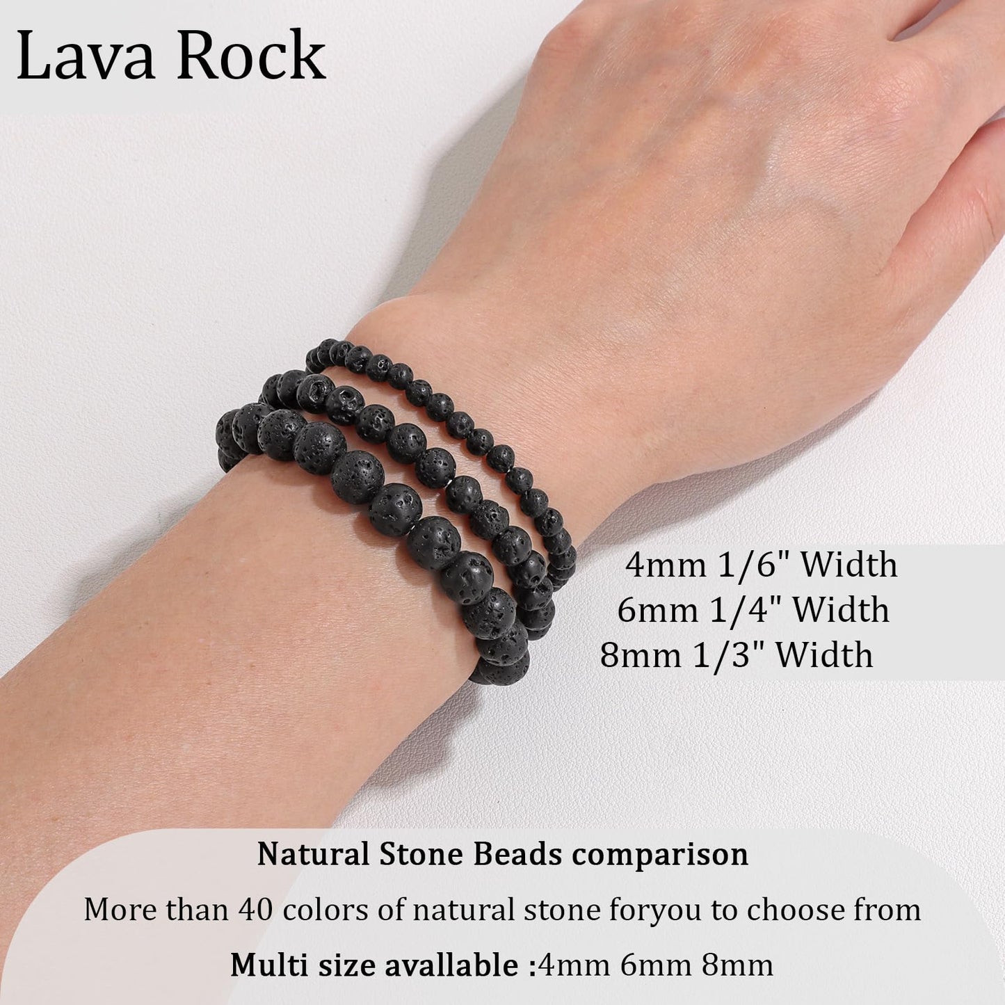 Vinswet Healing Crystal Bracelets for Women Men 4mm Lava Rock Natural Stone Beaded Stretch Bracelet Handmade Gemstone Reiki Spiritual Jewelry Gifts