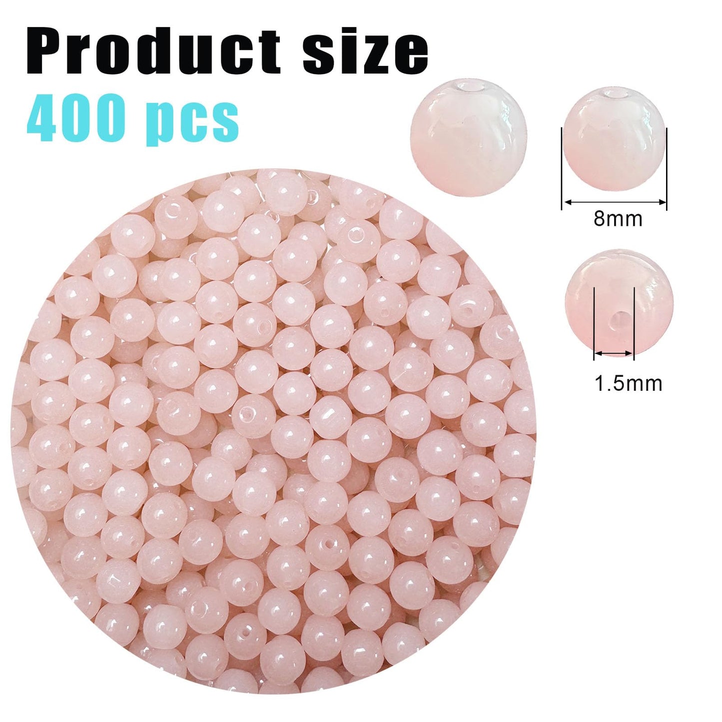 PAMIR TONG 400pcs 8mm Nude Pink Round Glass Beads for Bracelet Pretty Smooth Loose Beads for Necklace-Earring-Jewelry Making-Home Decor and DIY Crafts & Projects