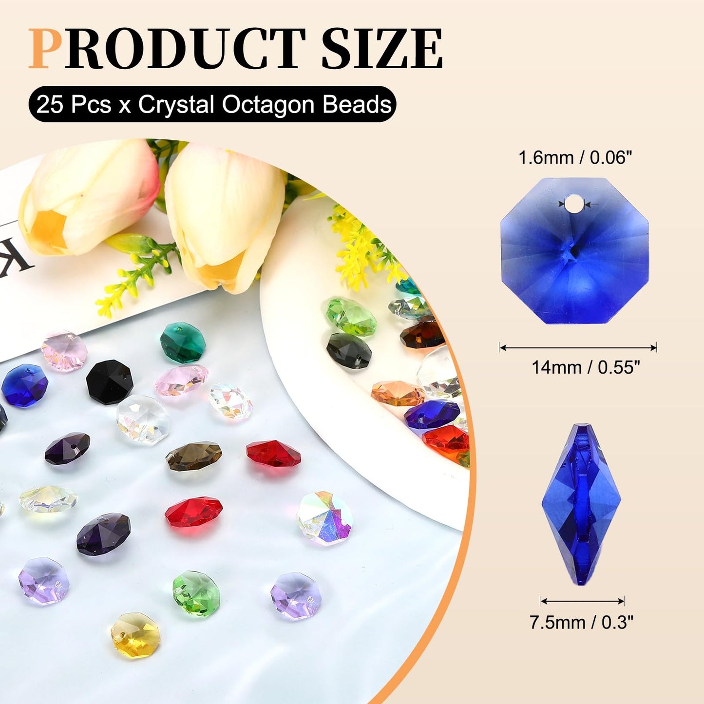 uxcell 25Pcs 1 Hole Crystal Octagon Beads, 14mm K9 Glass Hanging Chandelier Beads Prisms Parts for Crystal Chandeliers Lamp Hanging Pendant Jewelry DIY Craft, Deep Blue