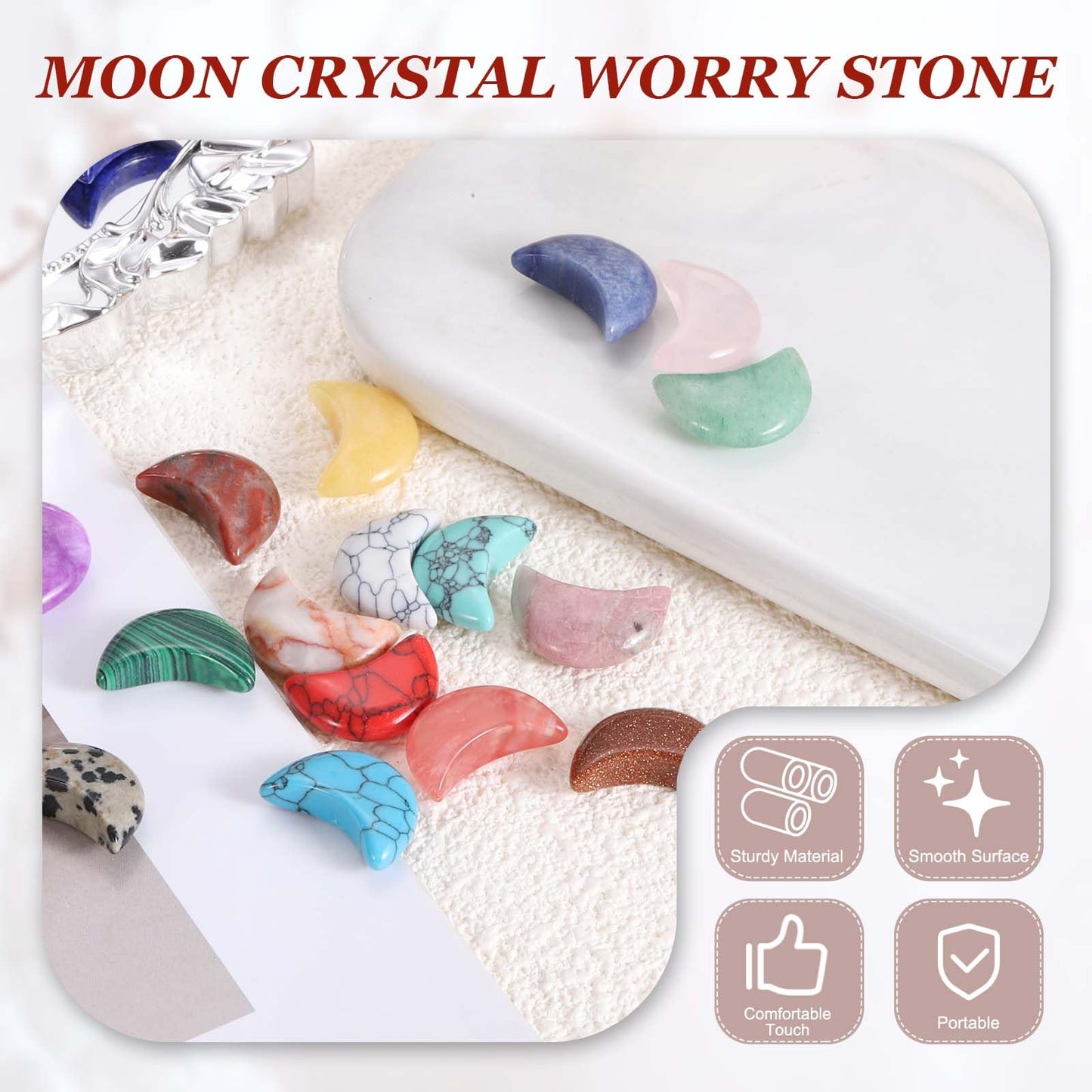 MECCANIXITY 5 Pcs Moon Crystal Worry Stone, 0.5 Inch Length Natural Mahogany Obsidian Moon Gemstone Bulk, Carved Pocket Stones for Meditation Balancing Pendant Decor