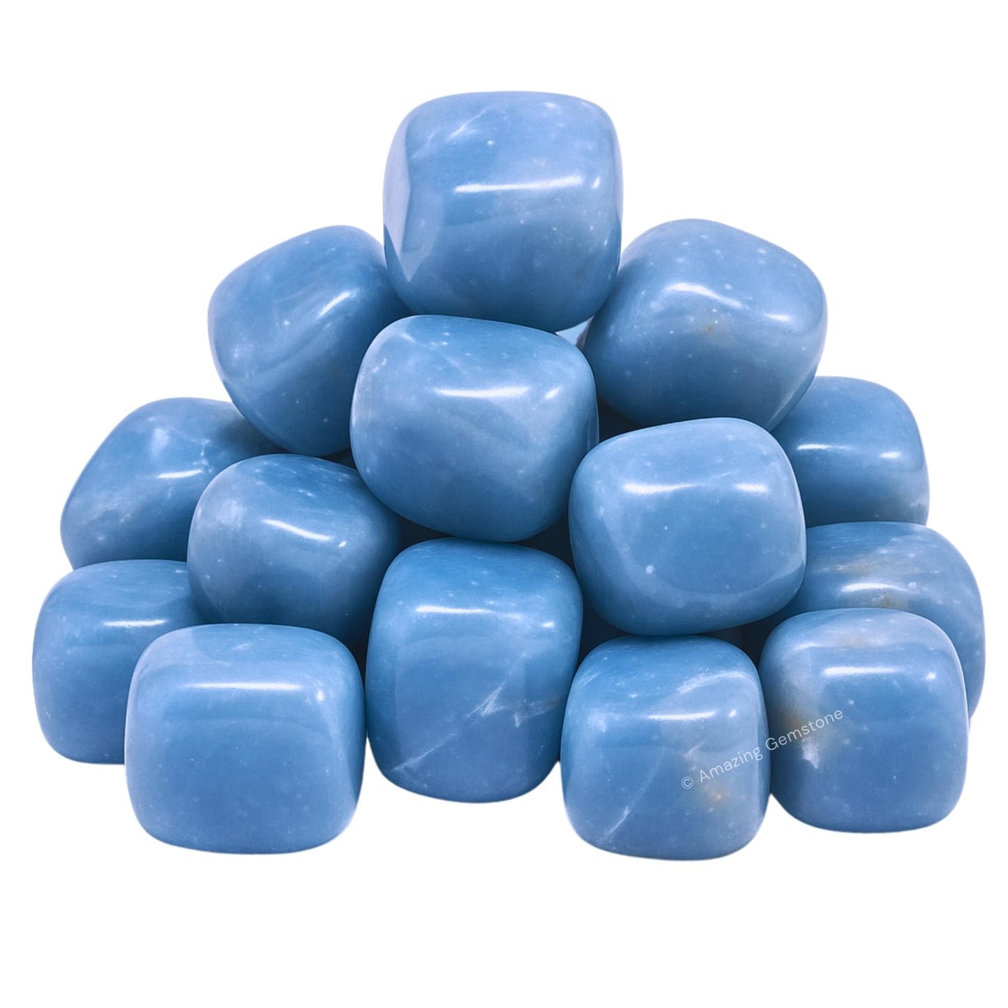 Amazing Gemstone Angelite Crystals and Healing Stones Tumbled - 1 oz, Natural Healing Stones for Energy Balance, Stress Relief - Premium Polished Gems Rocks for Meditation & Wellness