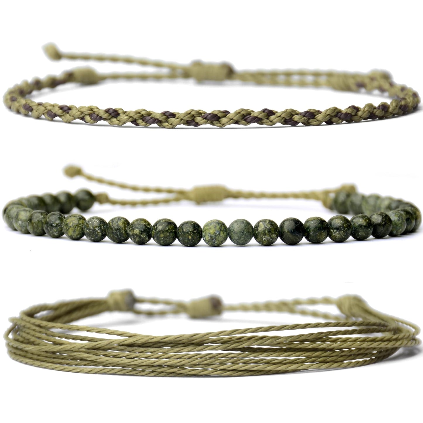Handmade Natural Stone Beaded Healing Bracelet Gift for Men Adjustable Rope String Bracelet (Tibetan Jasper, Adjustable)