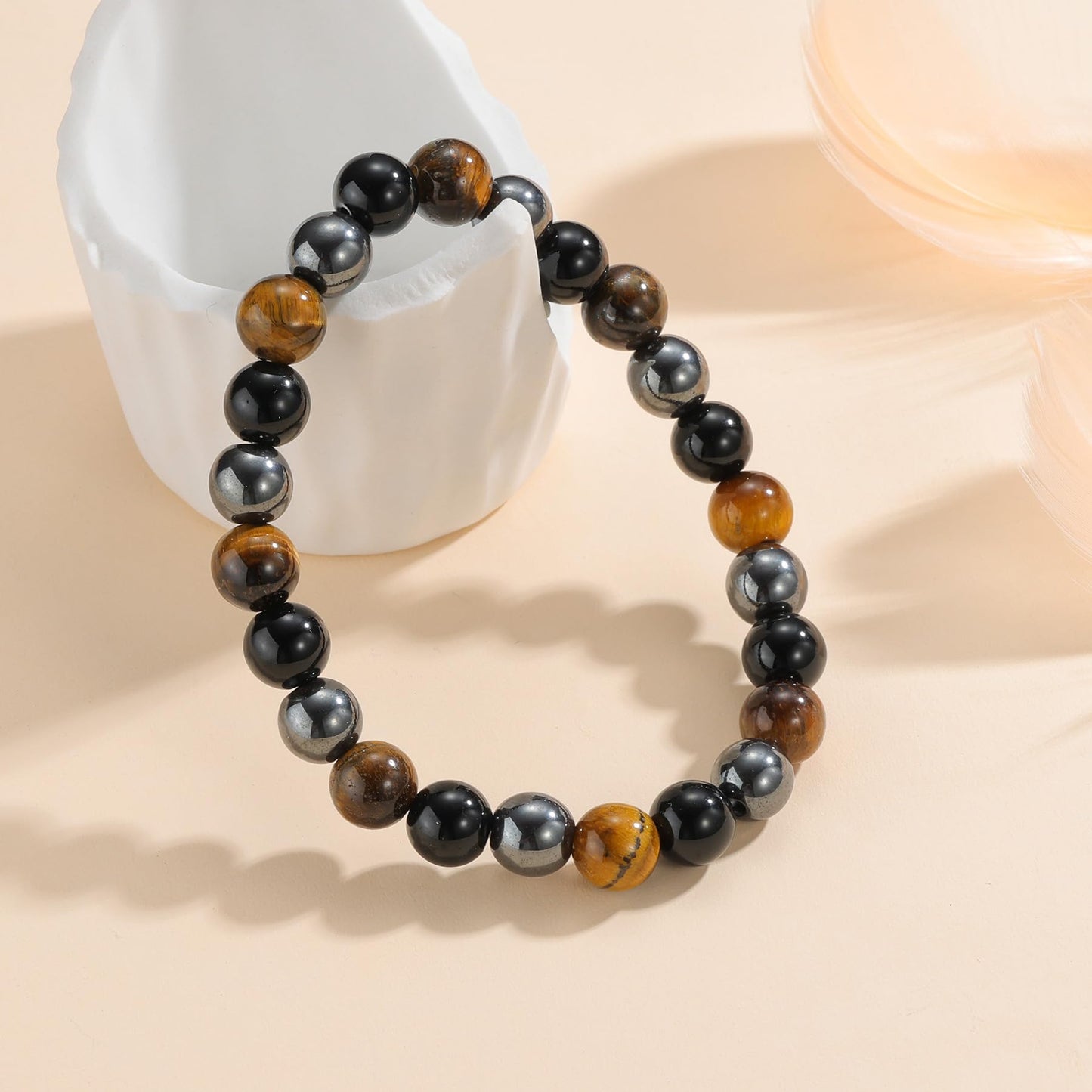Udolfly Womens Crystal Beaded Bracelets for Women Men Protective Energy Bracelet Natural Gemstone Bead Bracelet 4mm Triple Protect