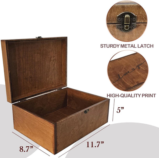 Mooniki Love You Memory Wooden Box, Large Wooden Keepsake Box 11.6" x 8.7" x 5", Wedding Gift For Couples, Engraved Memory Love Letter, Birthday Valentine Gift For Wife Girlfriend Husband Boyfriend