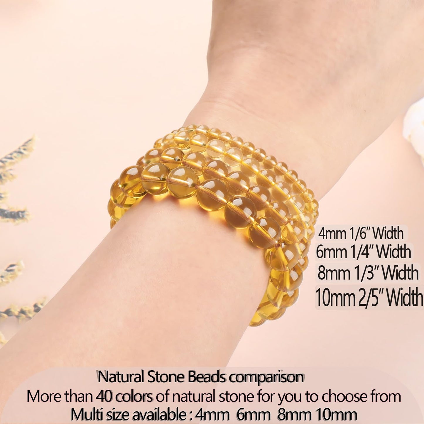 LPBeads Handmade Natural Gemstone Stretch Elastic 8mm Citrine Bracelet Healing Crystal Round Stone Beads Jewelry Gifts for Women Men