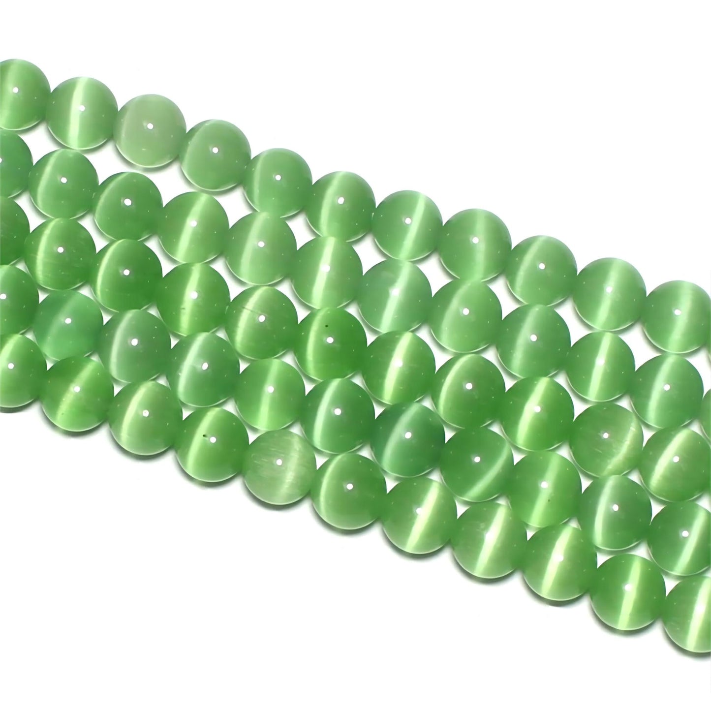 MJDCB 60pcs Light Green Cat Eye Stone Beads 6mm Round Crystal Loose Bead for Jewelry Making DIY Bracelets Necklace Accessories