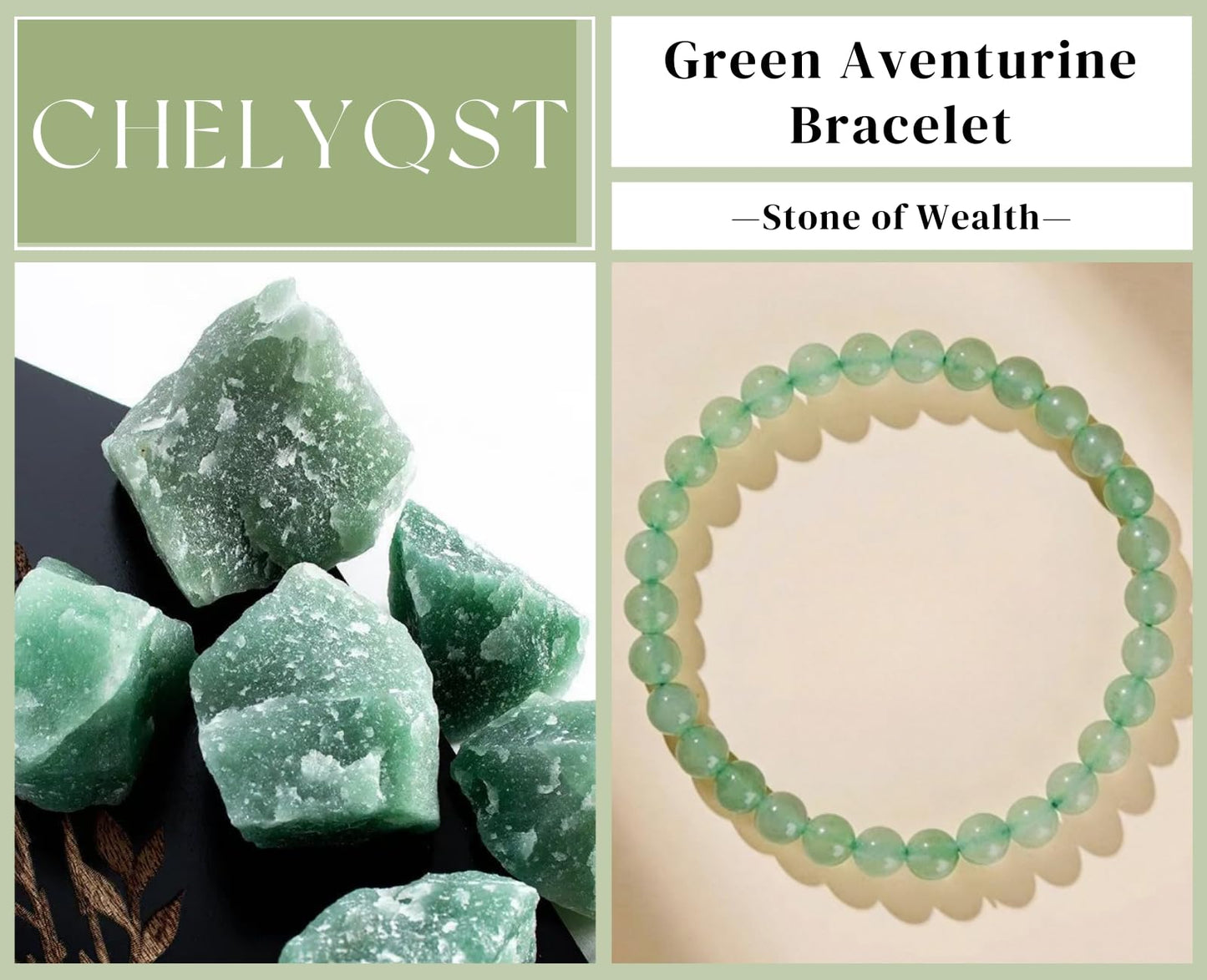 CHELYQST Green Aventurine Bracelet - Stone of Wealth,Stretch Natural Stone Crystal Beads Jewelry Gifts for Women Men Unisex Adult,6mm