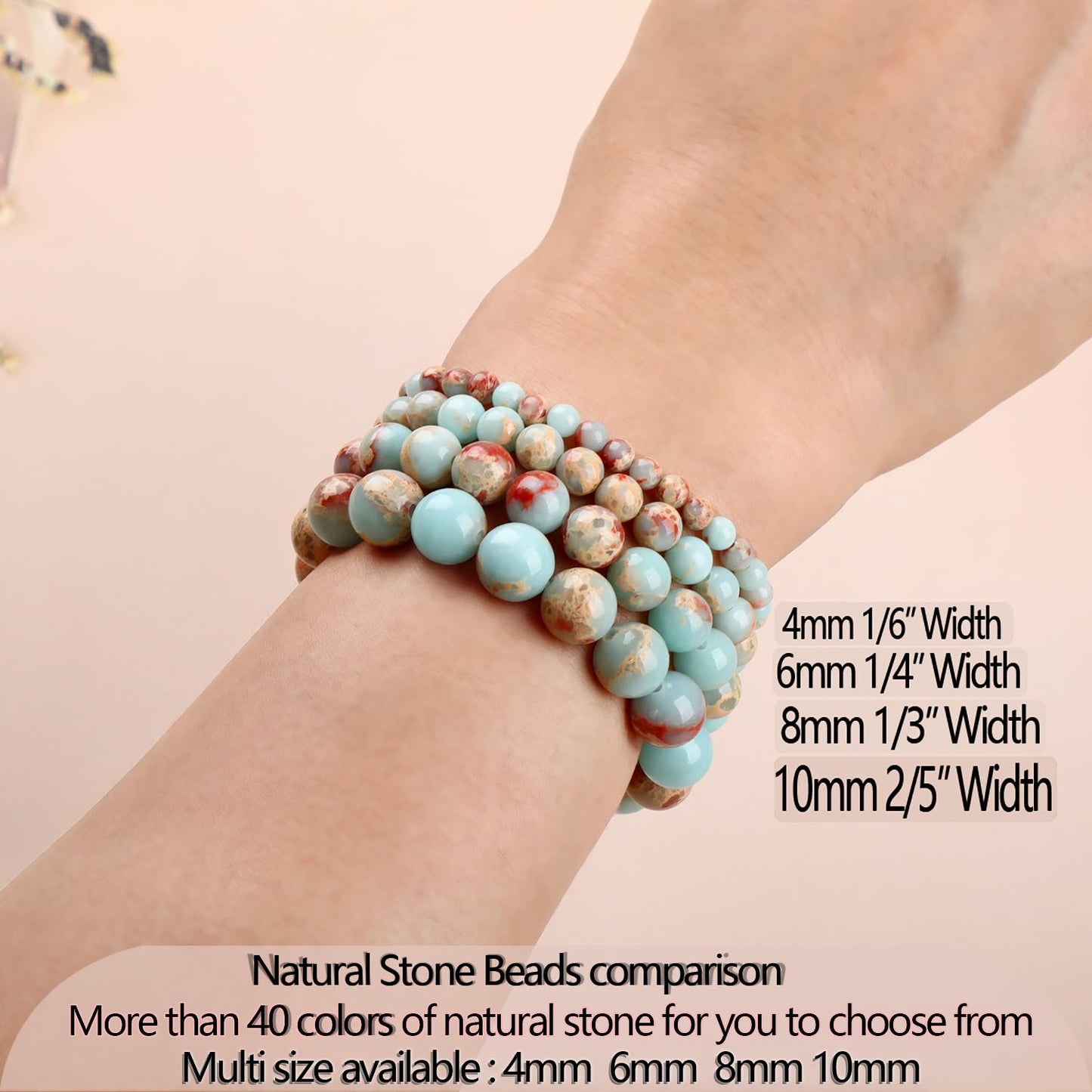 LPBeads Handmade Natural Gemstone Stretch Elastic 6mm Imperial Jasper Bracelet Healing Crystal Round Stone Beads Jewelry Gifts for Women Men