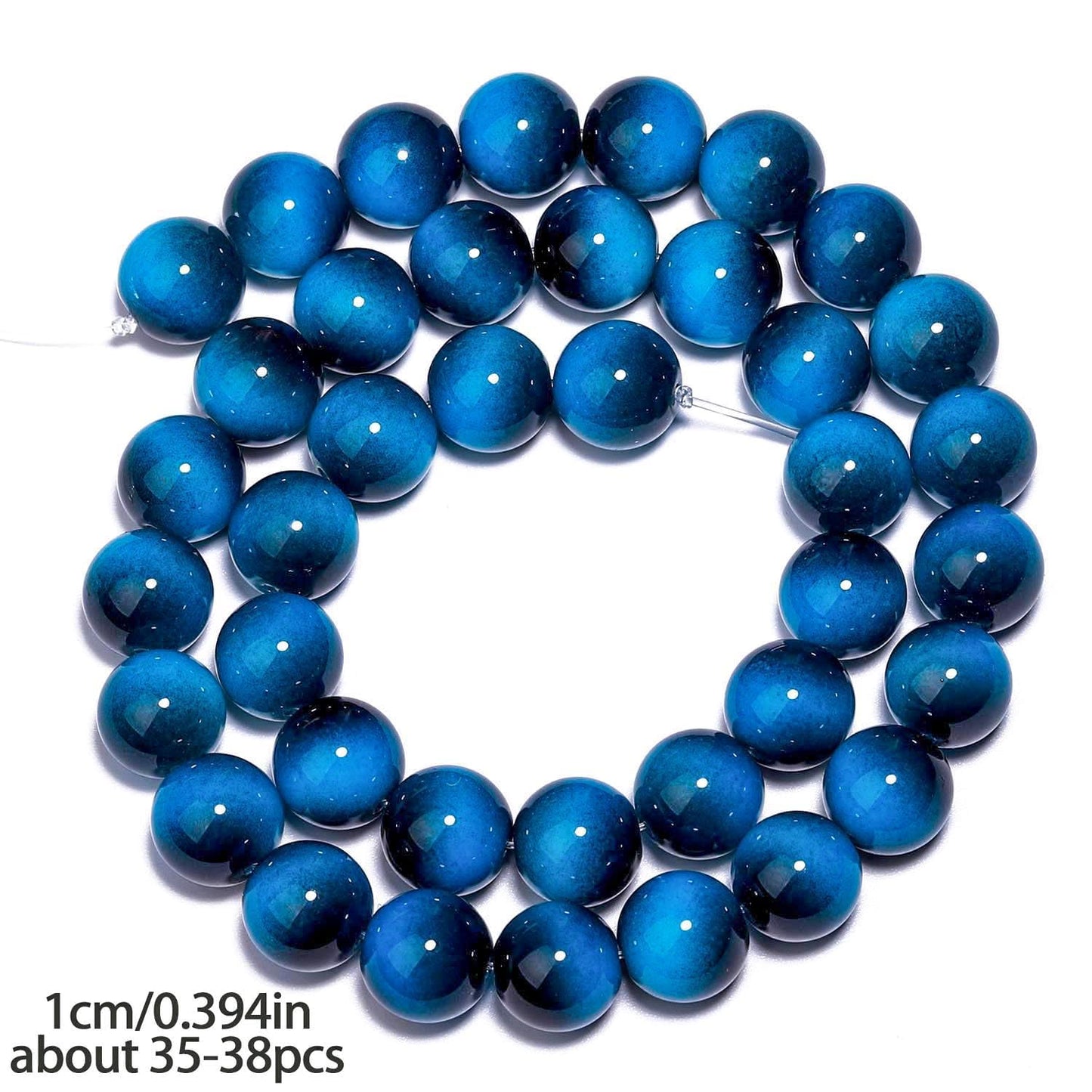 Song Xi 38PCS 10mm Blue Tiger Eye Gemstone Beads for Jewelry Making, Round Smooth Glass Beads for DIY Bracelet Necklace Earring Keychain, Arts and Crafts, for Christmas Wedding Birthday