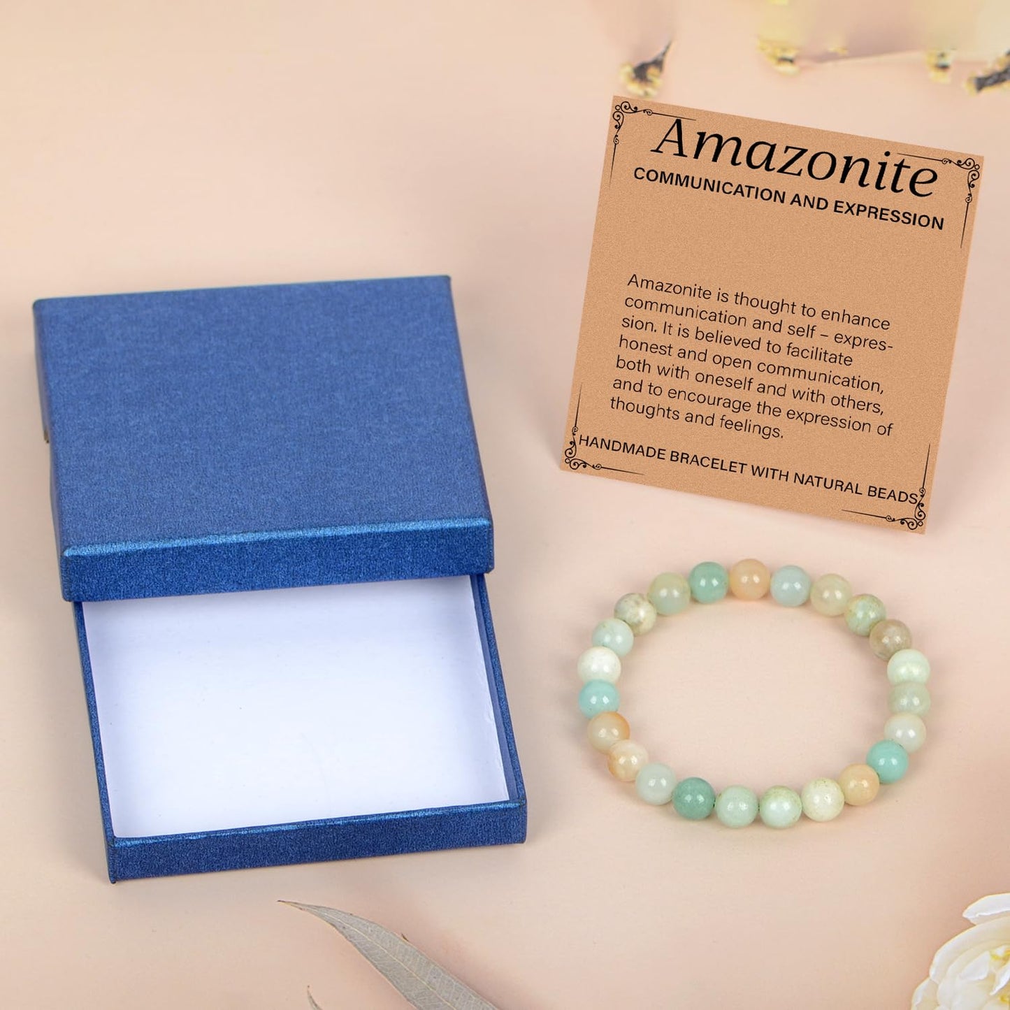 LPBeads Handmade Natural Gemstone Stretch Elastic 8mm Mulitcolor Amazonite Bracelet Healing Crystal Round Stone Beads Jewelry Gifts for Women Men