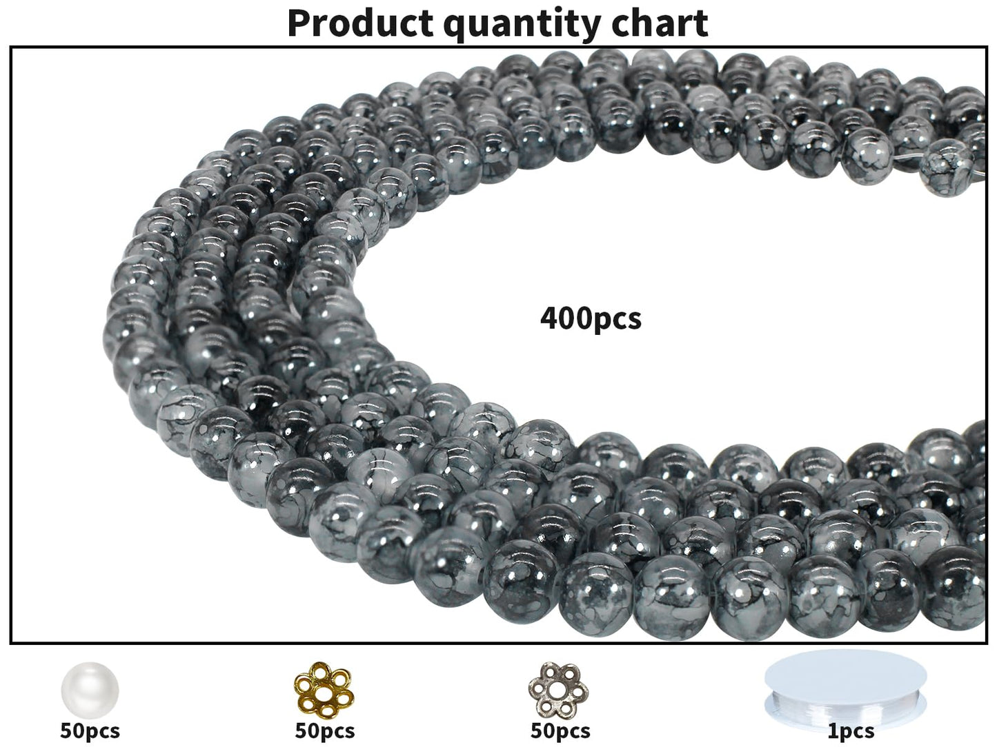 Pamir Tong 550PCS 8mm Black Glass Beads for Jewelry Making,Round Smooth Beads, Bracelet Space Loose Beads for Jewelry Making Earring, Necklaces, DIY Crafts & Gifts #388