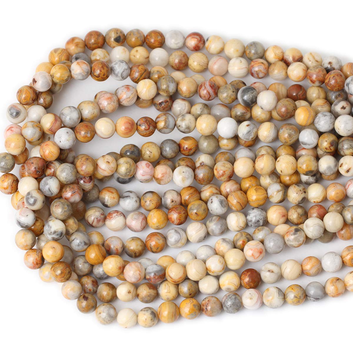 CHEAVIAN 45PCS 8mm Natural Yellow Crazy Lace Agate Gemstone Round Loose Beads for Jewelry Making 1 Strand 15"