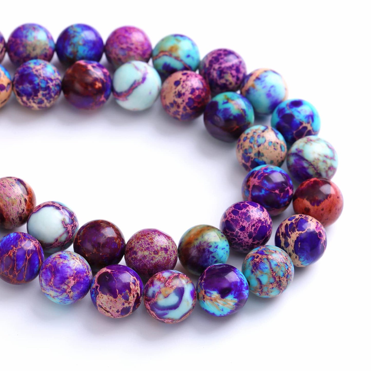 10MM 36PCS Natural Stone Galaxy Purple Sea Sediment Imperial Jasper Loose Beads for Jewelry Making DIY Bracelet Necklace