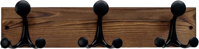 SKOLOO 17-Inch Wood Coat Rack Wall Mount with 3 Triple Hooks - Ideal for Family Entrances, Classrooms, and Pet Supplies Storage - Perfect Coat Hooks for Wall,Charred Golden Brown