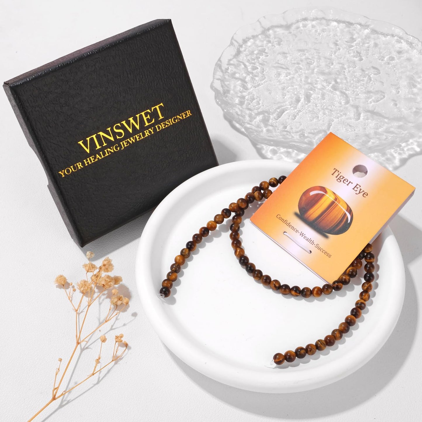 Vinswet 90pcs 4mm Tiger Eye Natural Stone Beads Round Genuine Real Stone Beading Loose Gemstones DIY Smooth Bead for Bracelet Necklace Earrings Jewelry Making