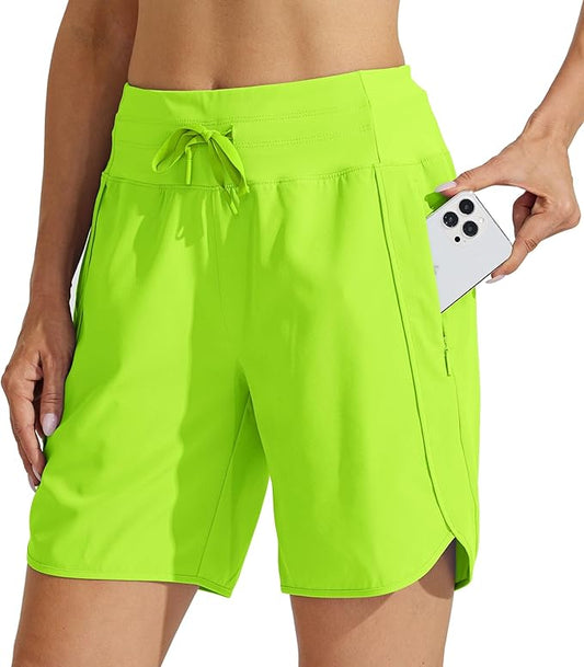 Willit Women's 7" Athletic Running Shorts Long Workout Hiking Shorts Quick Dry High Waisted Active Zipper Pocket(Small)