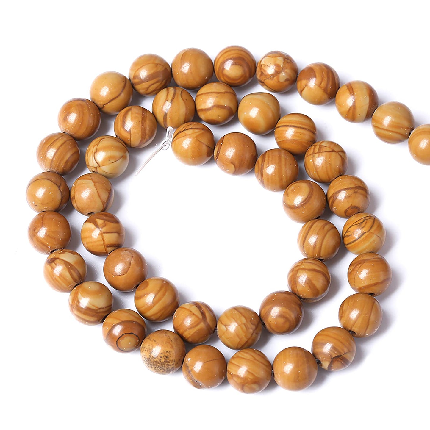 8MM 45PCS Natural Stone Yellow Woodgrain Jasper Loose Beads for Jewelry Making DIY Bracelet