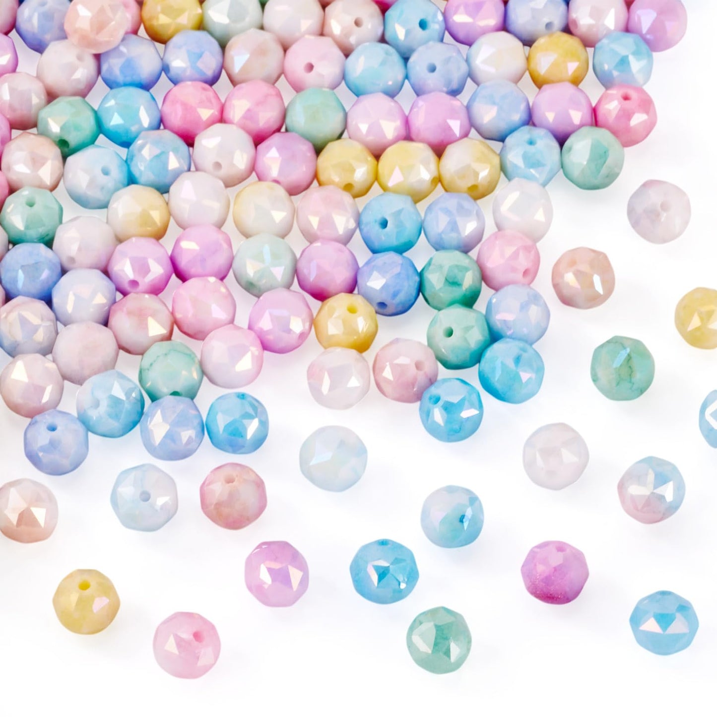 Elecrelive 135Pcs 8mm Faceted Glass Beads 9 Colors Polygon Crystal Beads Imitation Jade Gems for Bracelet Necklace Jewelry Making