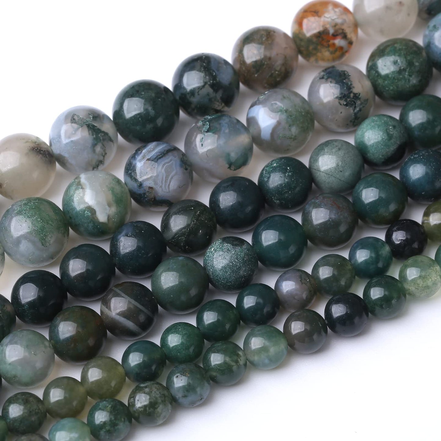 32PCS 12MM Natural Moss Agate Stone Beads Energy Healing Beads for DIY Jewelry Bracelet Necklace Making for Jewelry Making15Inch