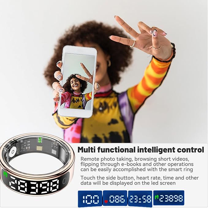 Smart Health Ring for Women Men, Smart Ring Fitness Tracker for iOS Android, Heart Rate, Blood Oxygen, Blood Pressure, Sleep Monitoring,5ATM Waterproof, No Subscription Fee (Gold, 13#)