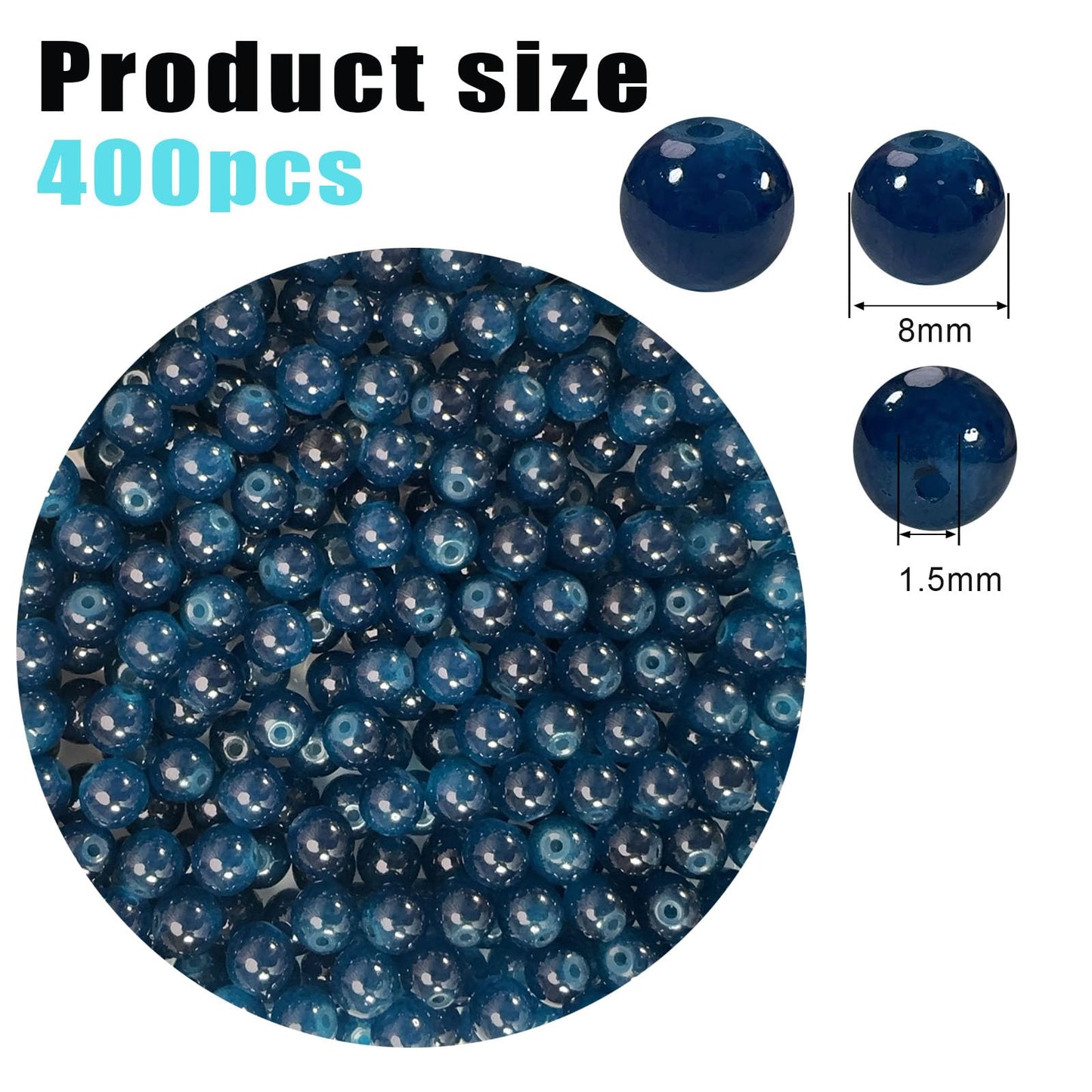 Pamir Tong Navy Blue Round Glass Beads for Bracelet-400pcs 8mm Pretty Smooth Loose Beads for Necklace-Earring-Jewelry Making and DIY Crafts & Project