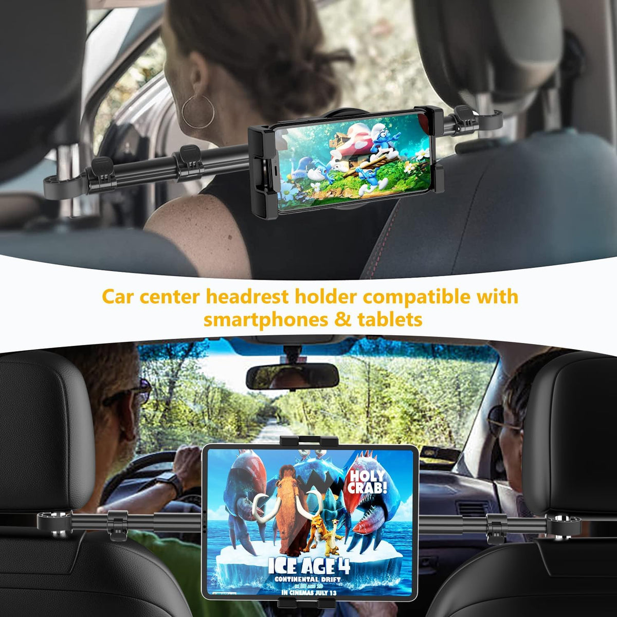YOOZ 4-13" Car Headrest Tablet Holder, Car Back Seat iPad Mount Kids [Stretchable & Ultra-Stable] Between Seats Tablet