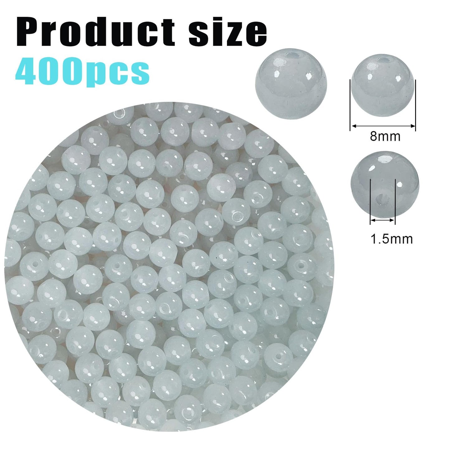 PAMIR TONG 400pcs 8mm Round Glass Beads for Bracelet Light Gray Pretty Smooth Loose Beads for Necklace-Earring-Jewelry Making-Home Decor and DIY Crafts & Projects