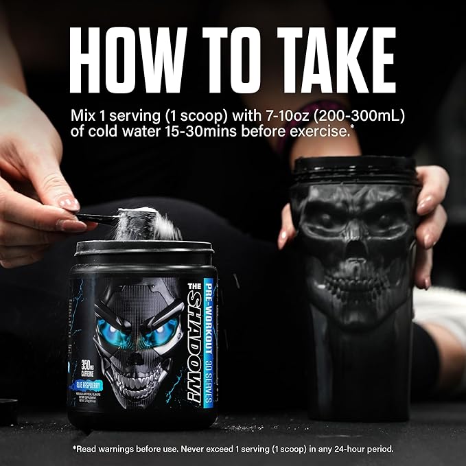 JNX SPORTS The Shadow! 350mg of Caffeine Hard Core Preworkout - Blue Raspberry 30 Servings | Electric Energy, Mental Focus & Superhuman Strength for Men & Women