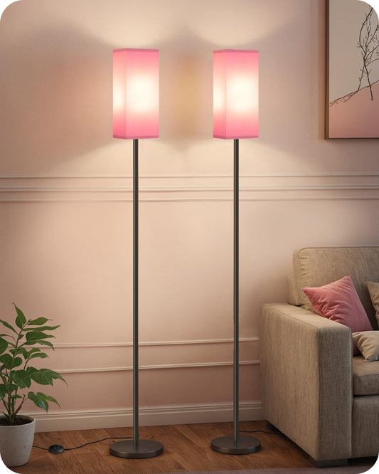 GOEBLESON Set of 2 Floor Lamps for Living Room, Modern Tall Standing Lamps with Foot Switches, Bulb Not Included, 64.6'', for Living Room, Bedroom, Study, Kids Room, Pink and Black P07LDP205W1