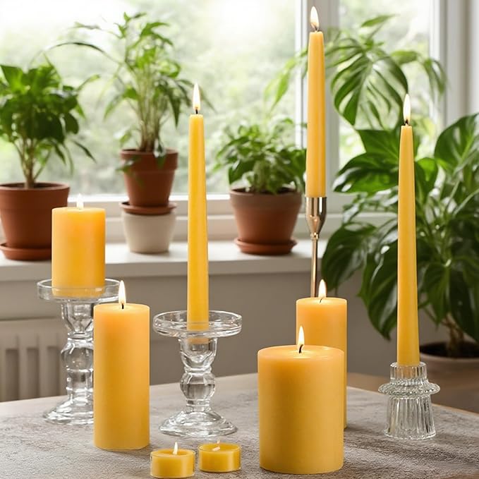 8 Packs Beeswax Candles, 2x5 Inch Natural Beeswax Pillar Candles, 400-Hour Total Long Burn Time, Organic Emergency Candle for Home Decor, Gift Sending, Smokeless & Dripless