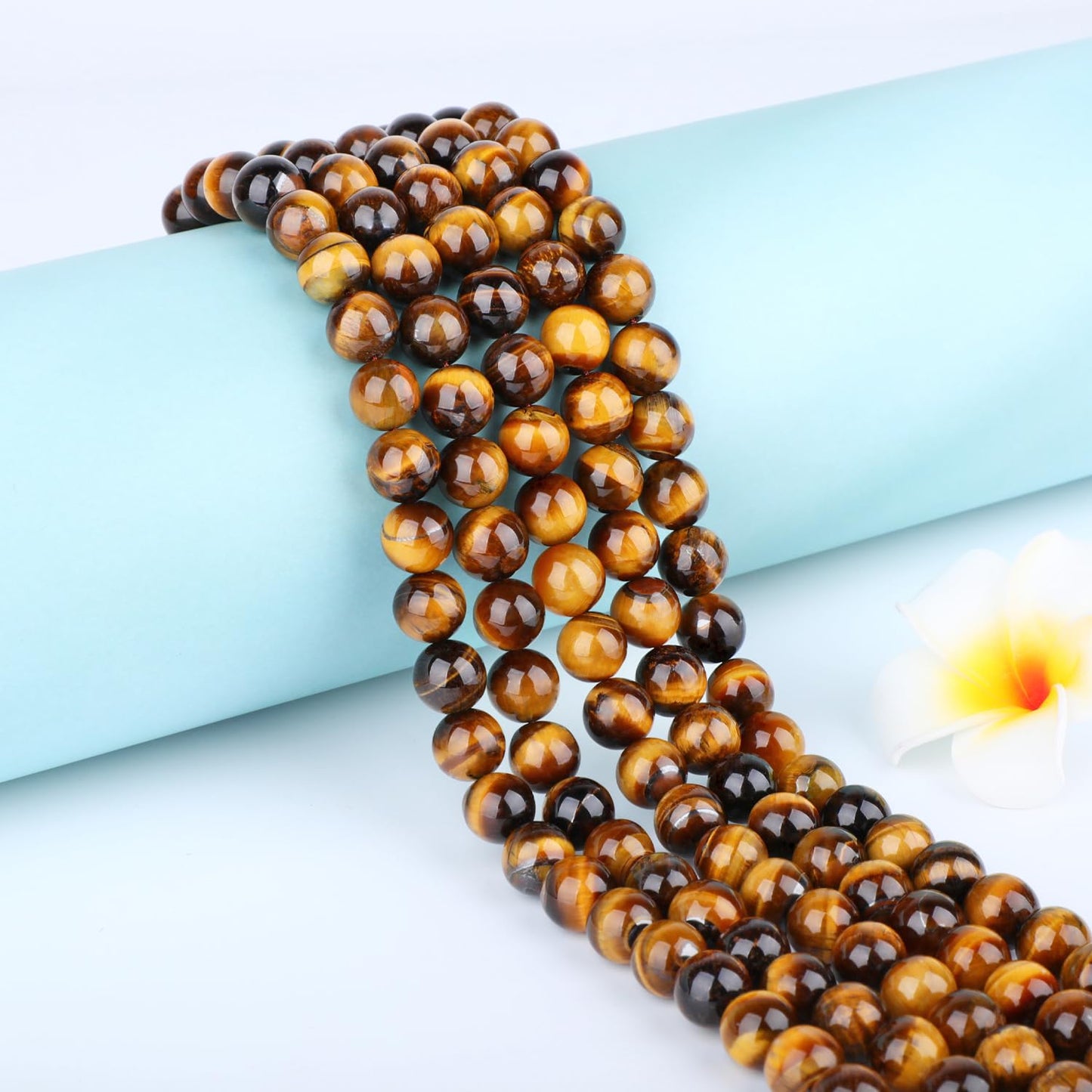 CMBYN Natural Stone Beads Round Genuine Real Stone Beading Strand Loose Gemstones DIY Smooth Bead for Bracelet Necklace Earrings Jewelry Making (Yellow Tiger's Eye, 10mm 36 Pieces)