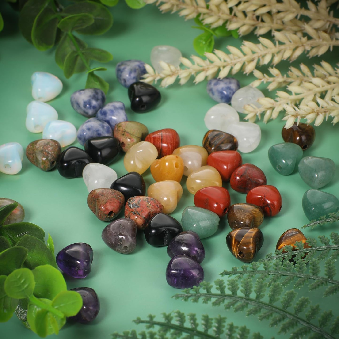 Yochus 5pcs Green Turquoise Natural Heart Stone Beads，12mm Healing Energy Gemstone for Jewelry Making Earring Necklace DIY