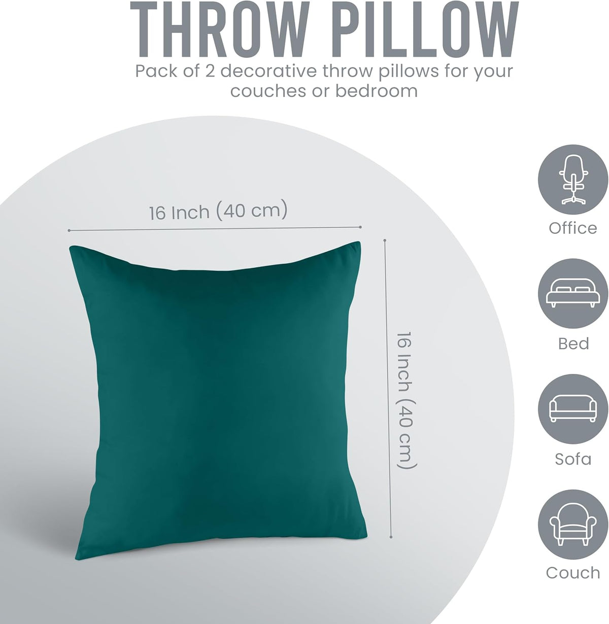 Utopia Bedding 16x16 Pillow Inserts - Set of 2 Dark Teal Decorative Throw Pillows for Sofa & Couch - Soft & Fluffy Cushions
